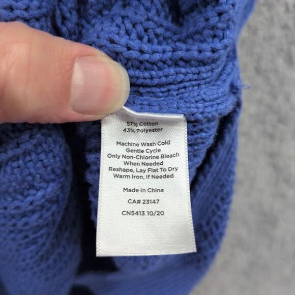 Talbots Chevron Pointelle Cable Knit Draped Poncho XS/S Blue Sleeveless - Picture 3 of 8